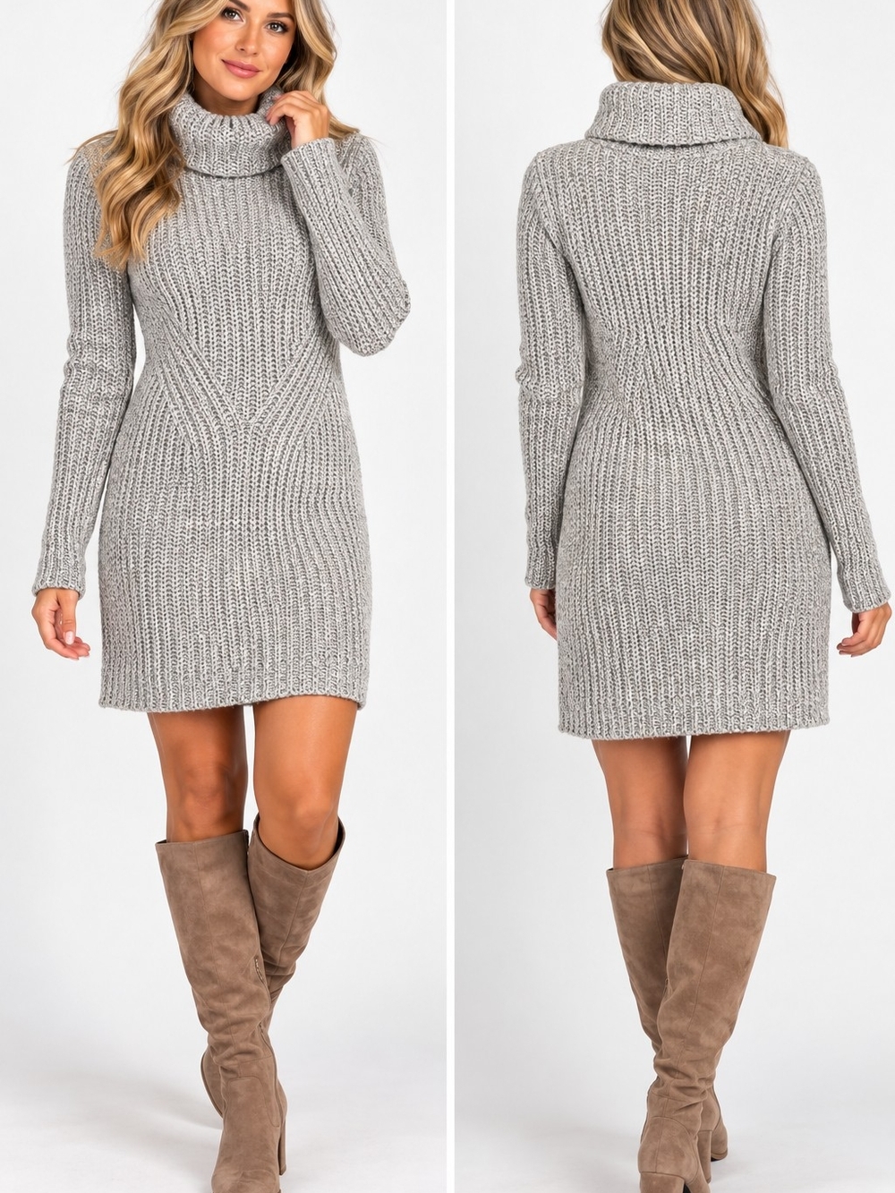 Old Navy Women’s Small Gray Turtleneck Sweater Dress Chunky Knit Long Sleeve